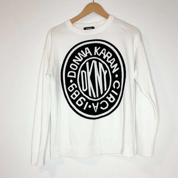 DKNY Cream and Black Crew Neck Sweater - Picture 2 of 5